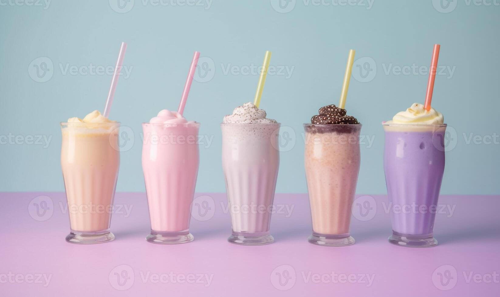 Assortment of milkshake on pastel background. photo