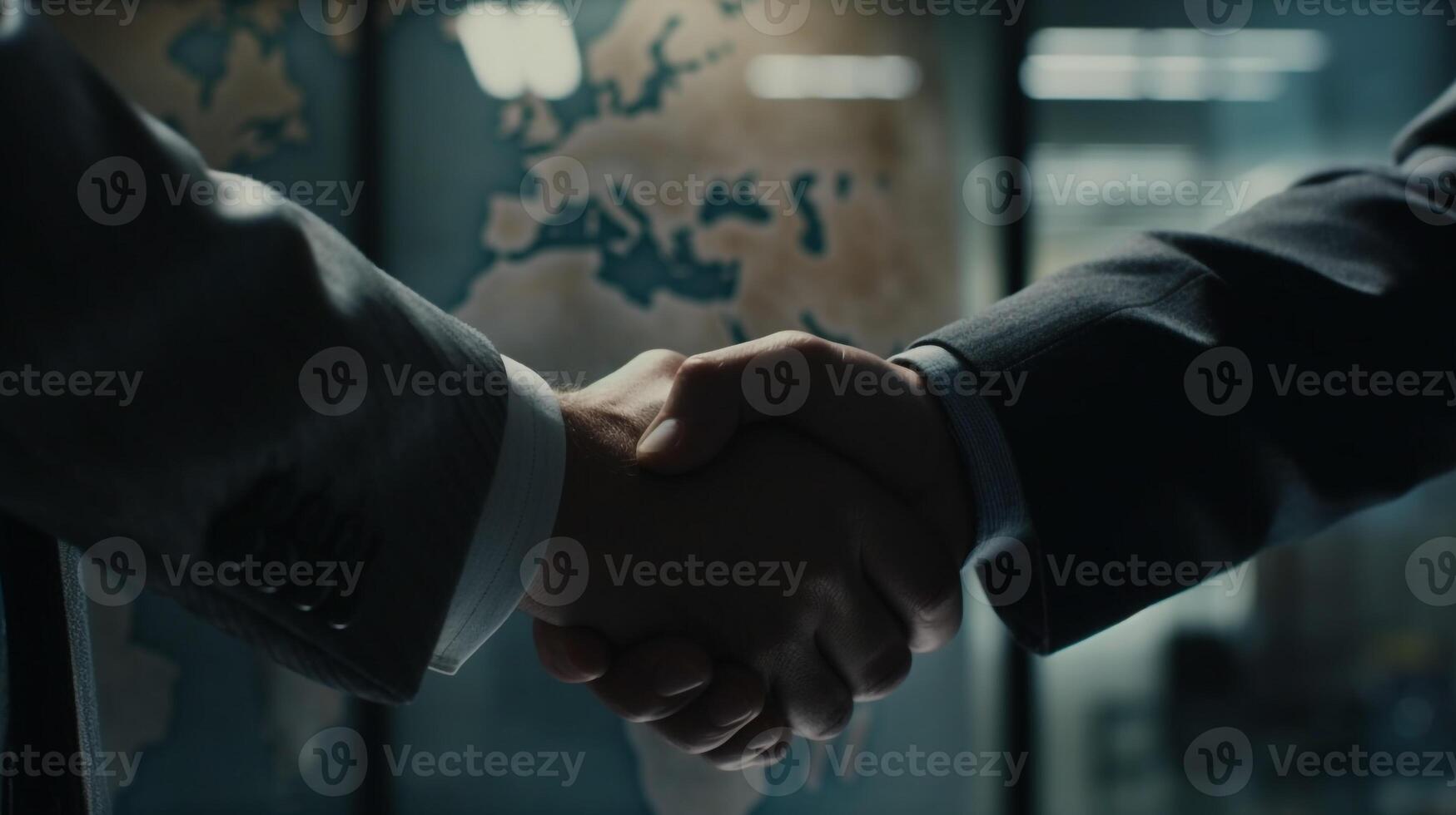 business partners handshake global corporate with technology concept. photo