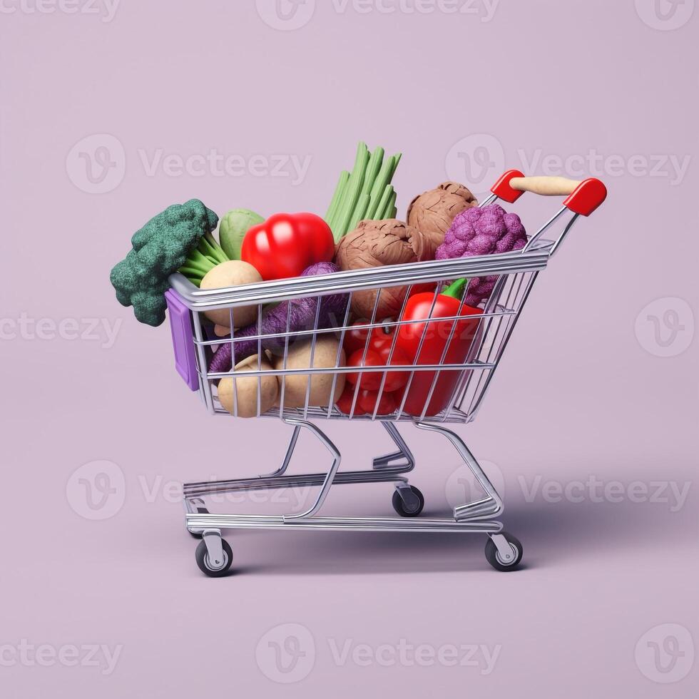 Shopping chart full of vegetables. photo