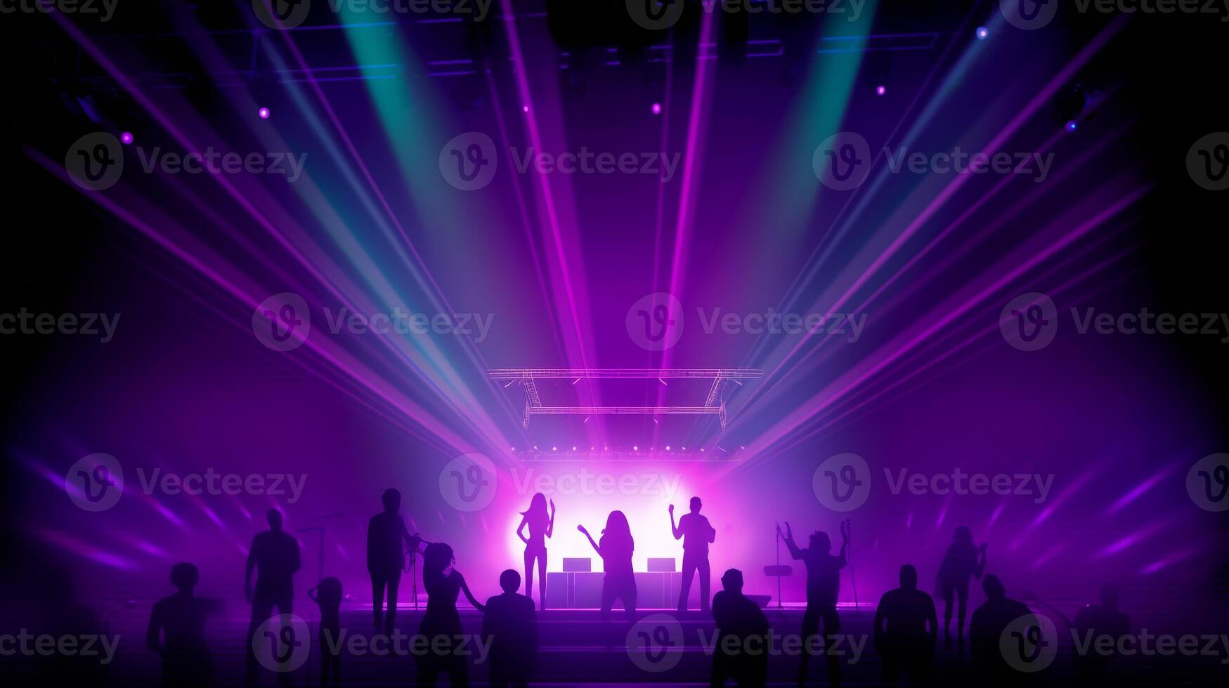 Neon Glow Music Concert Stage with purple color. photo