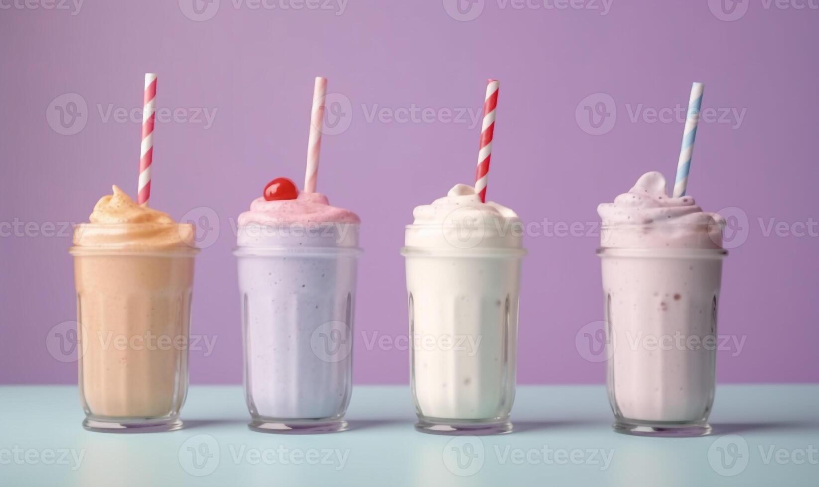 Assortment of milkshake on pastel background. photo