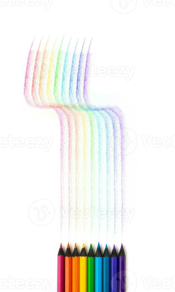 LGBTQ Concepts. Rainbow Flag created by Colour Pencil. Pride month. Sign of Gender, Human Rights and Protest. Symbol of LGBTQ People act Together as Community or Unity. Vertical image photo