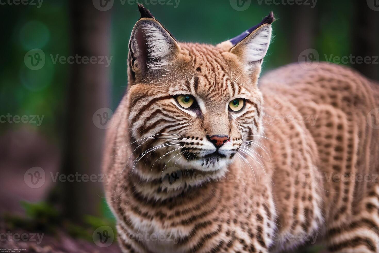 eurasiático lince en el bosque. fauna silvestre escena desde naturaleza. gato montés. generativo ai foto