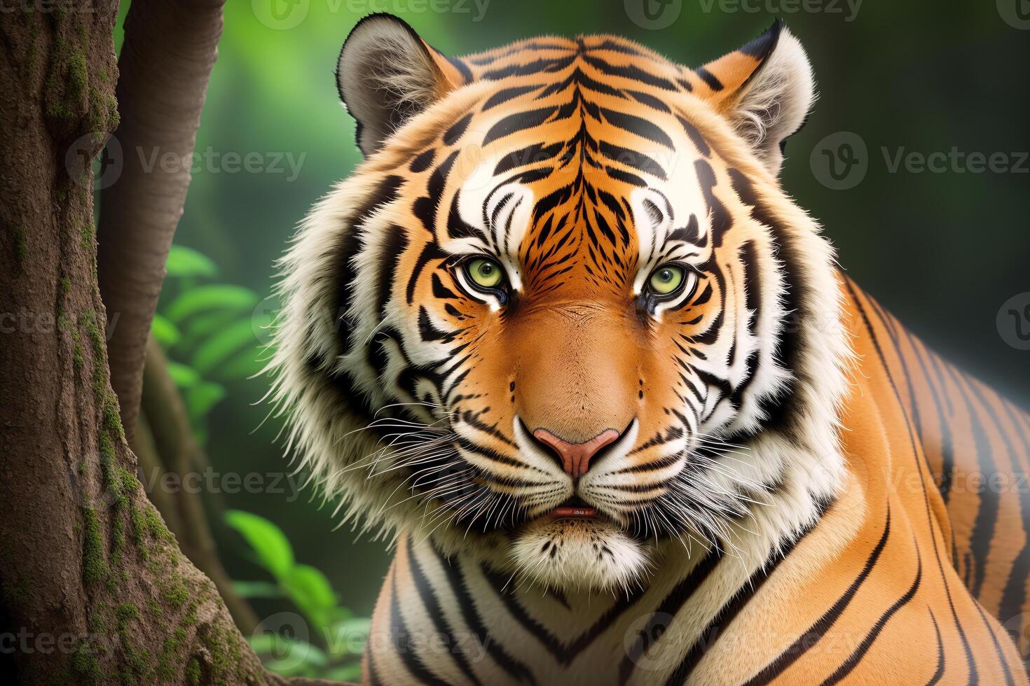 Portrait of a tiger on a nature background. Close-up. Animal in nature. Wildlife scene. photo