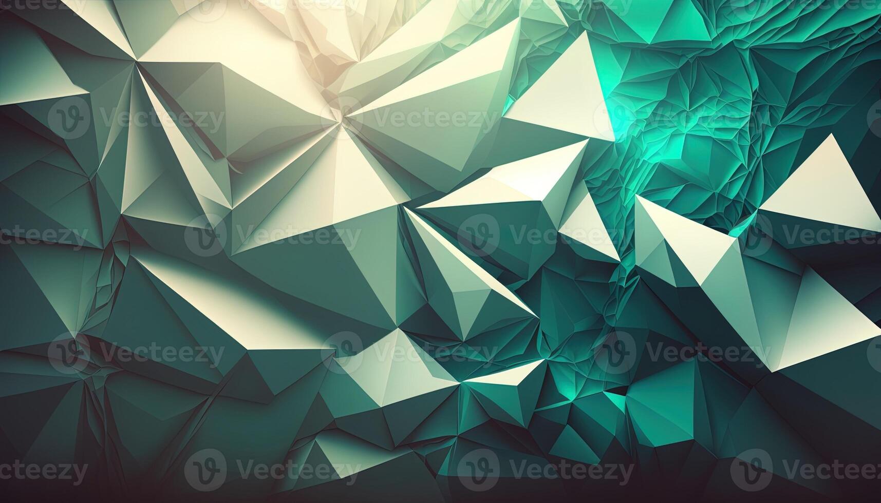 Polygonal high resolution pattern for background, white and teal and green flares. Abstract hexagonal polygonal low poly triangular high resolution futuristic green energetic background photo