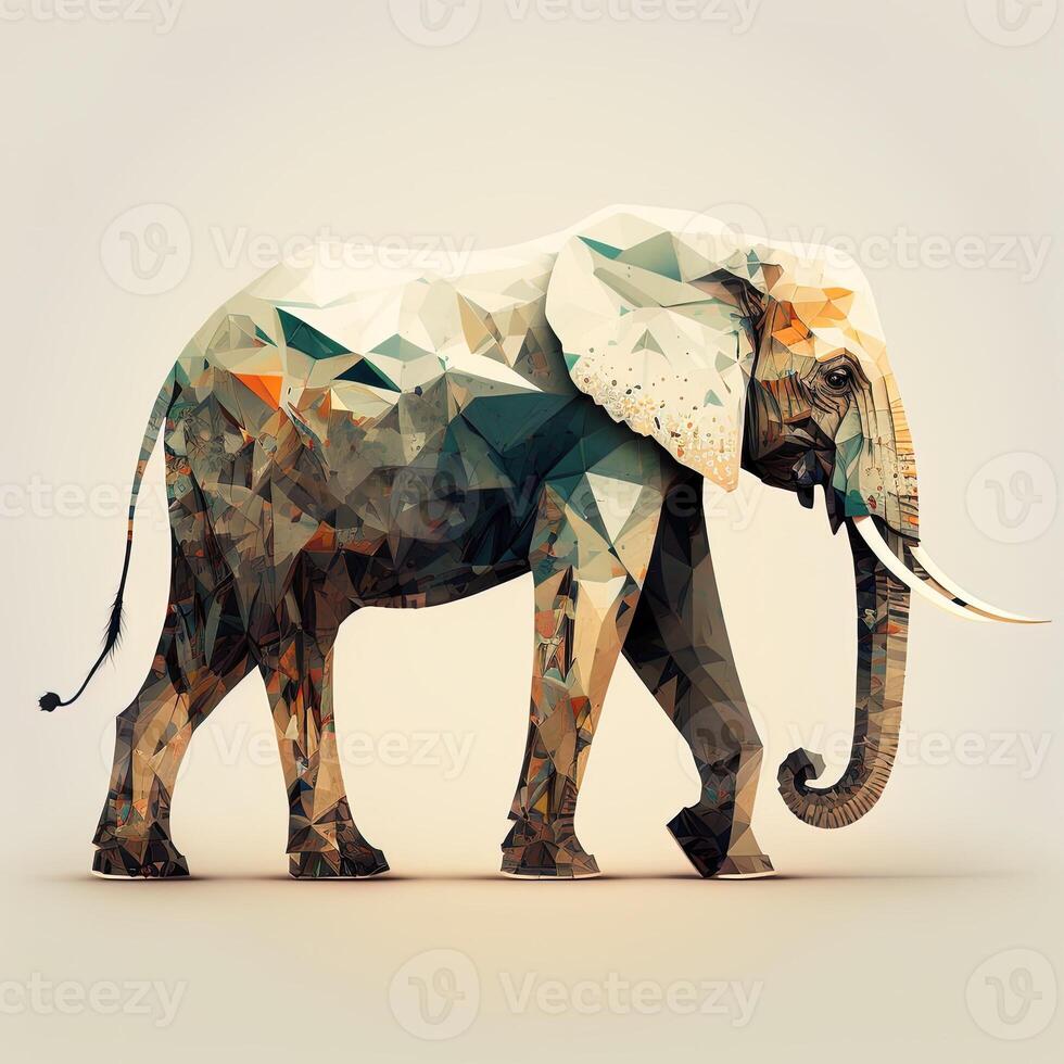 generativo ai ilustración de creativo de elefante hecho de vistoso geométrico formas en antecedentes. líder, coraje, fuerte y corajudo, foto