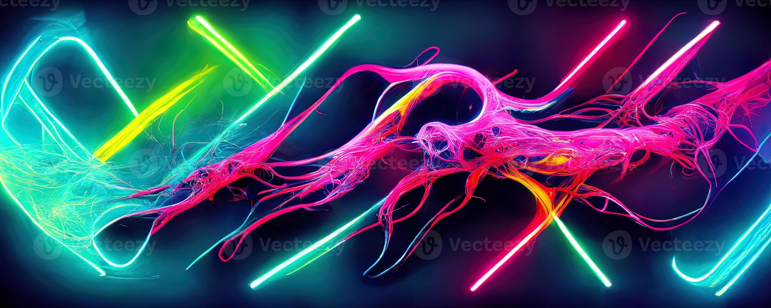 illustration of gaming background abstract, cyberpunk style of gamer wallpaper, neon glow light of sci-fi. Glowing iridescent neon lights for both light and dark backgrounds. photo