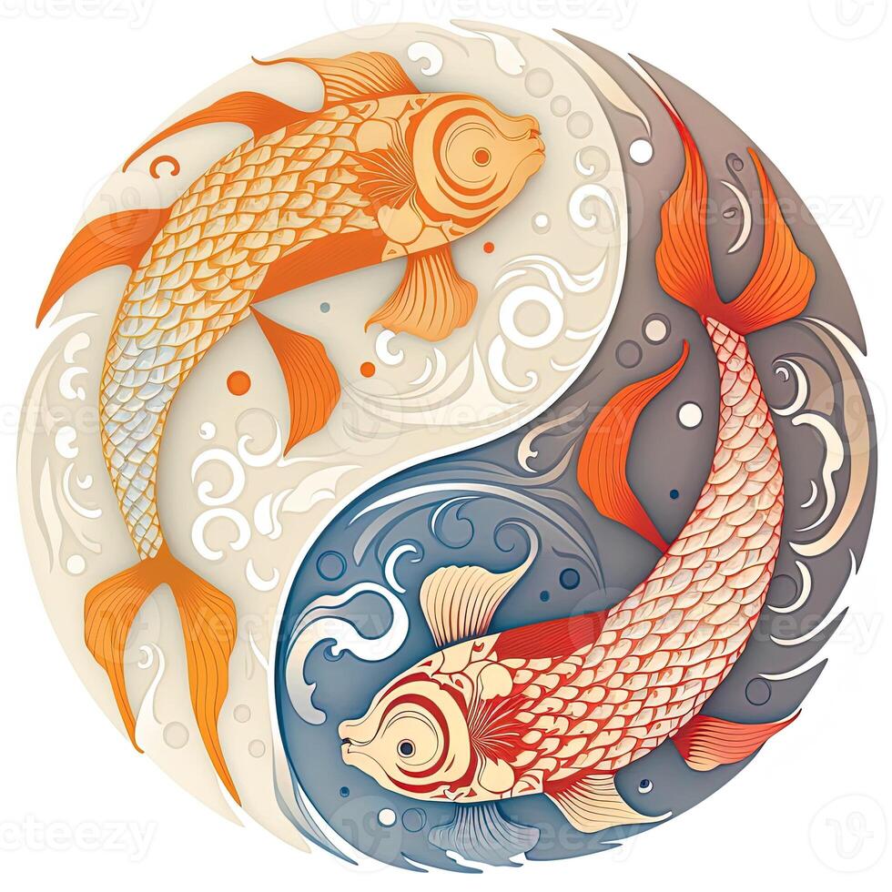 estilo de dibujos animados acortar Arte ilustración de yin y yang patrón, koi carpa. Perfecto para web diseñadores, editores, y contenido creadores generativo ai foto