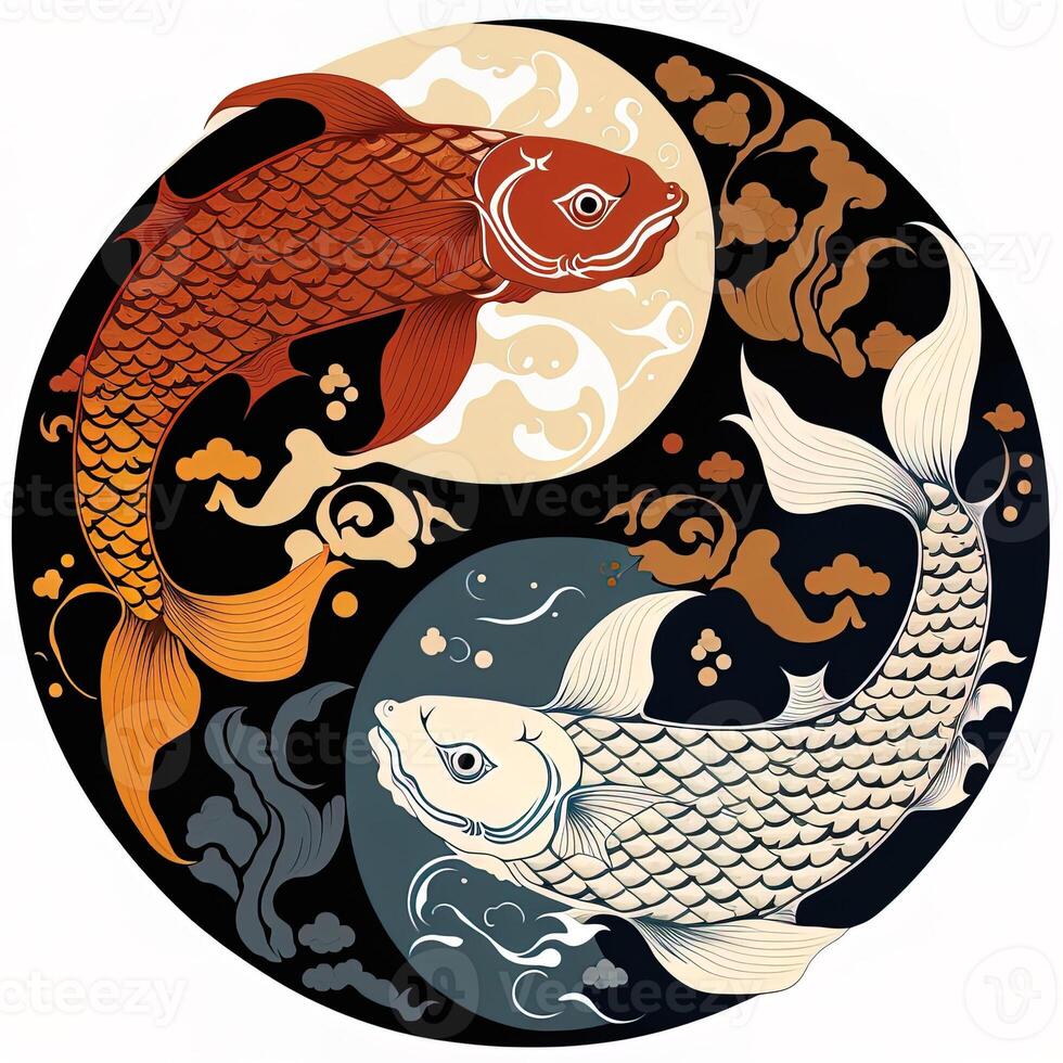 estilo de dibujos animados acortar Arte ilustración de yin y yang patrón, koi carpa. Perfecto para web diseñadores, editores, y contenido creadores generativo ai foto