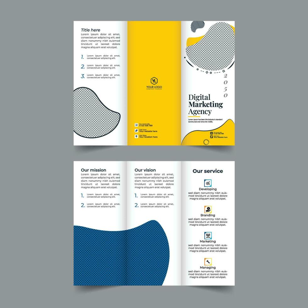 Business trifold brochure annual report cover, digital marketing tri fold corporate brochure cover or flyer design. Leaflet presentation. Catalog with Abstract geometric background. Modern template vector