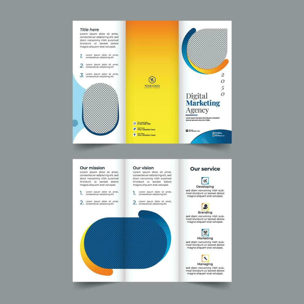 Business trifold brochure annual report cover, digital marketing tri fold corporate brochure cover or flyer design. Leaflet presentation. Catalog with Abstract geometric background. Modern template vector