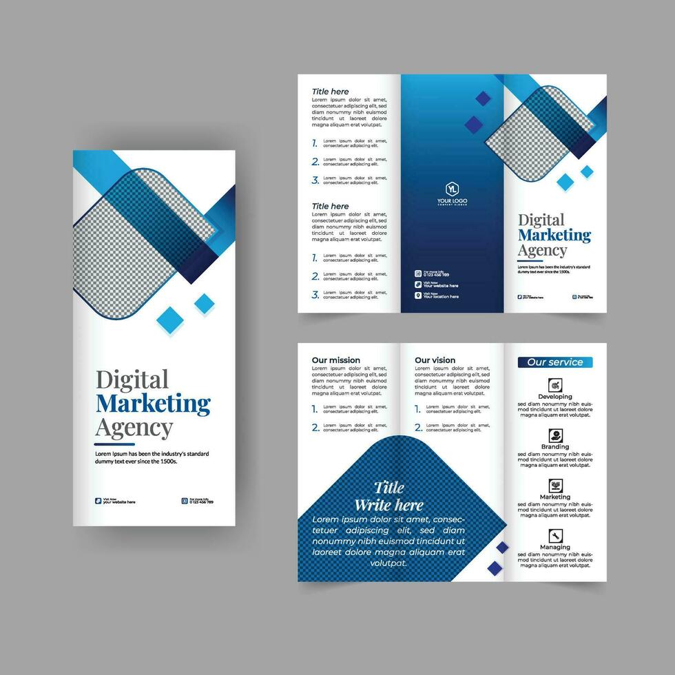 Business trifold brochure annual report cover, digital marketing tri fold corporate brochure cover or flyer design. Leaflet presentation. Catalog with Abstract geometric background. Modern template vector
