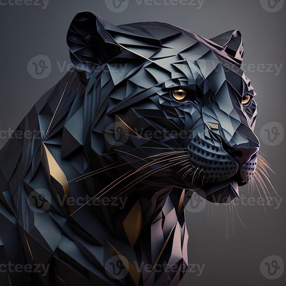 illustration of creative of black panther made of colorful geometric shapes on background. Leader, courage, strong and brave, majestic black panther. photo