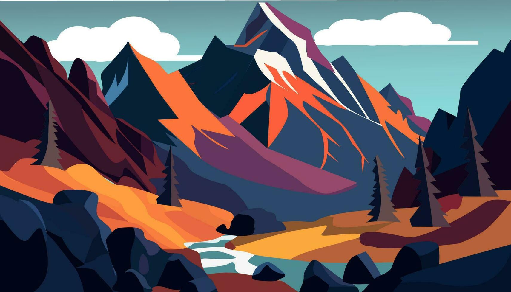 montaña paisaje plano ilustración vector