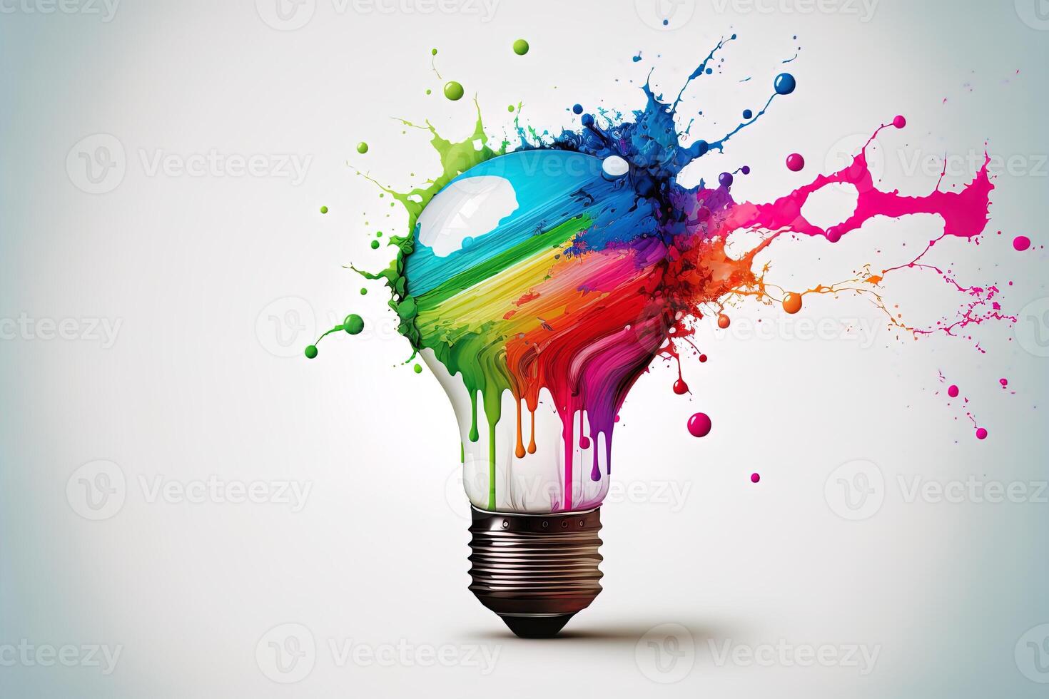 illustration of colorful bulb with splash of colors on white background. Creativity, eureka, imagination, inspiration. . Idea and solution concept photo