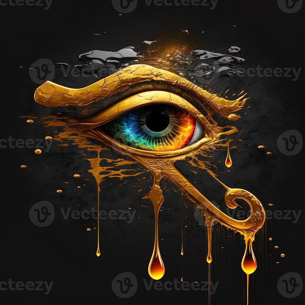 the golden eye of horus with golden effect on black background, Representation of the solar eye or the Eye of Ra, symbol of the ancient Egyptian god of the sun photo