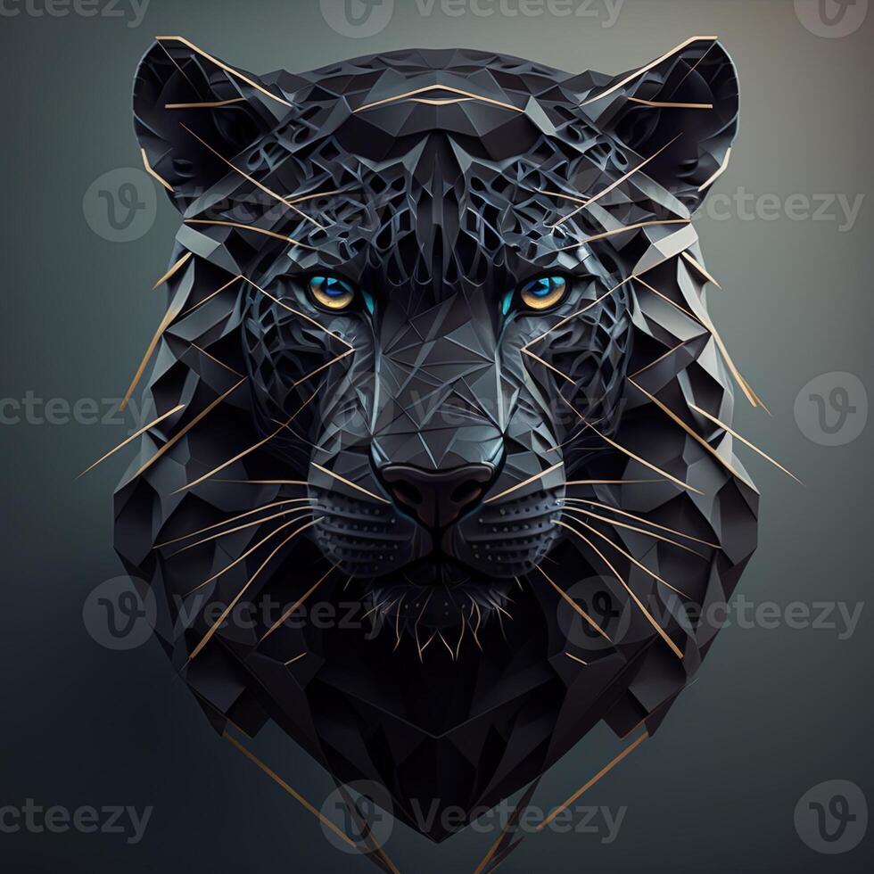 illustration of creative of black panther made of colorful geometric shapes on background. Leader, courage, strong and brave, majestic black panther. photo