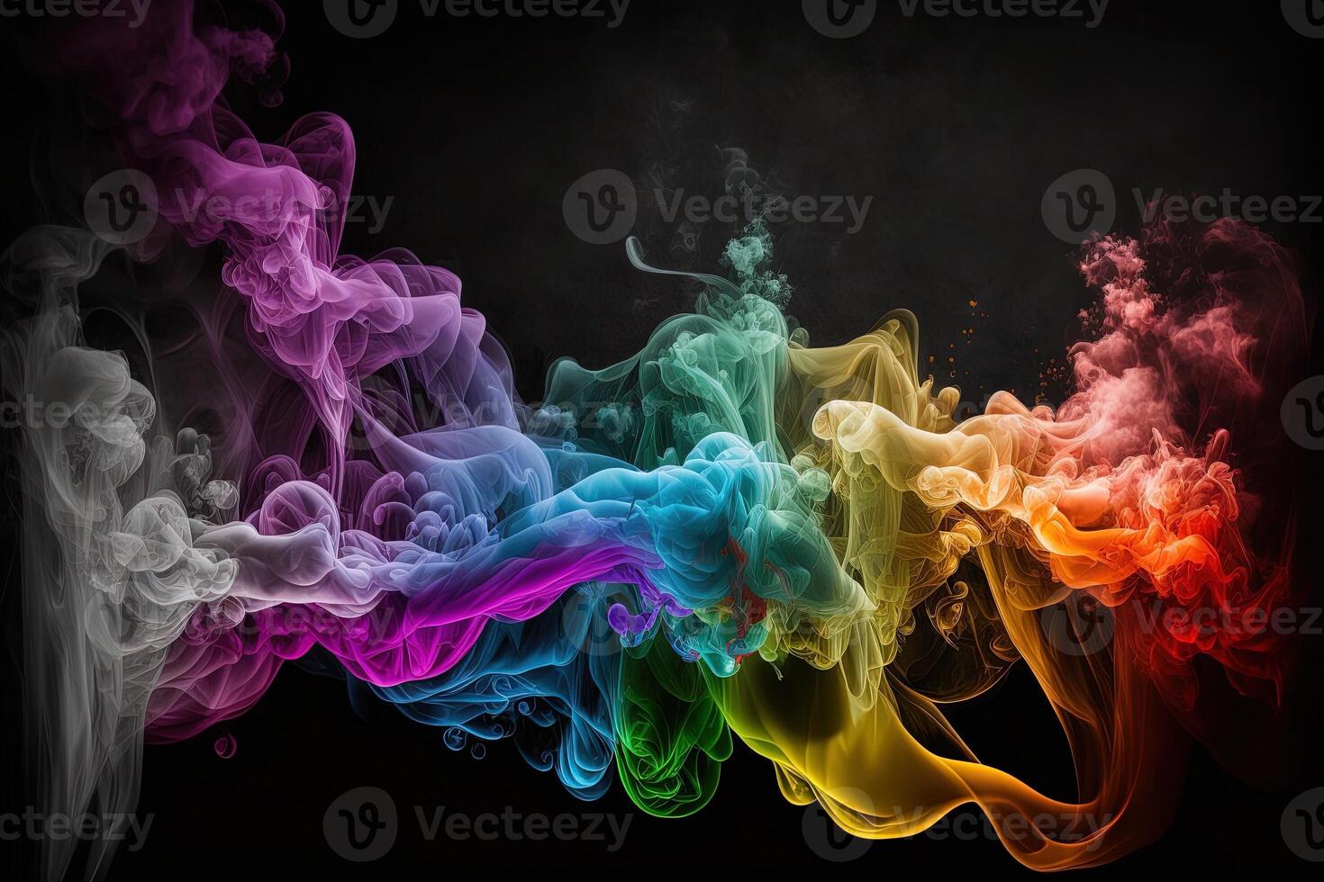 a colorful smoke cloud is shown in this image, it looks like it is floating in the air and is very dark and blue and yellow, with a black background. photo