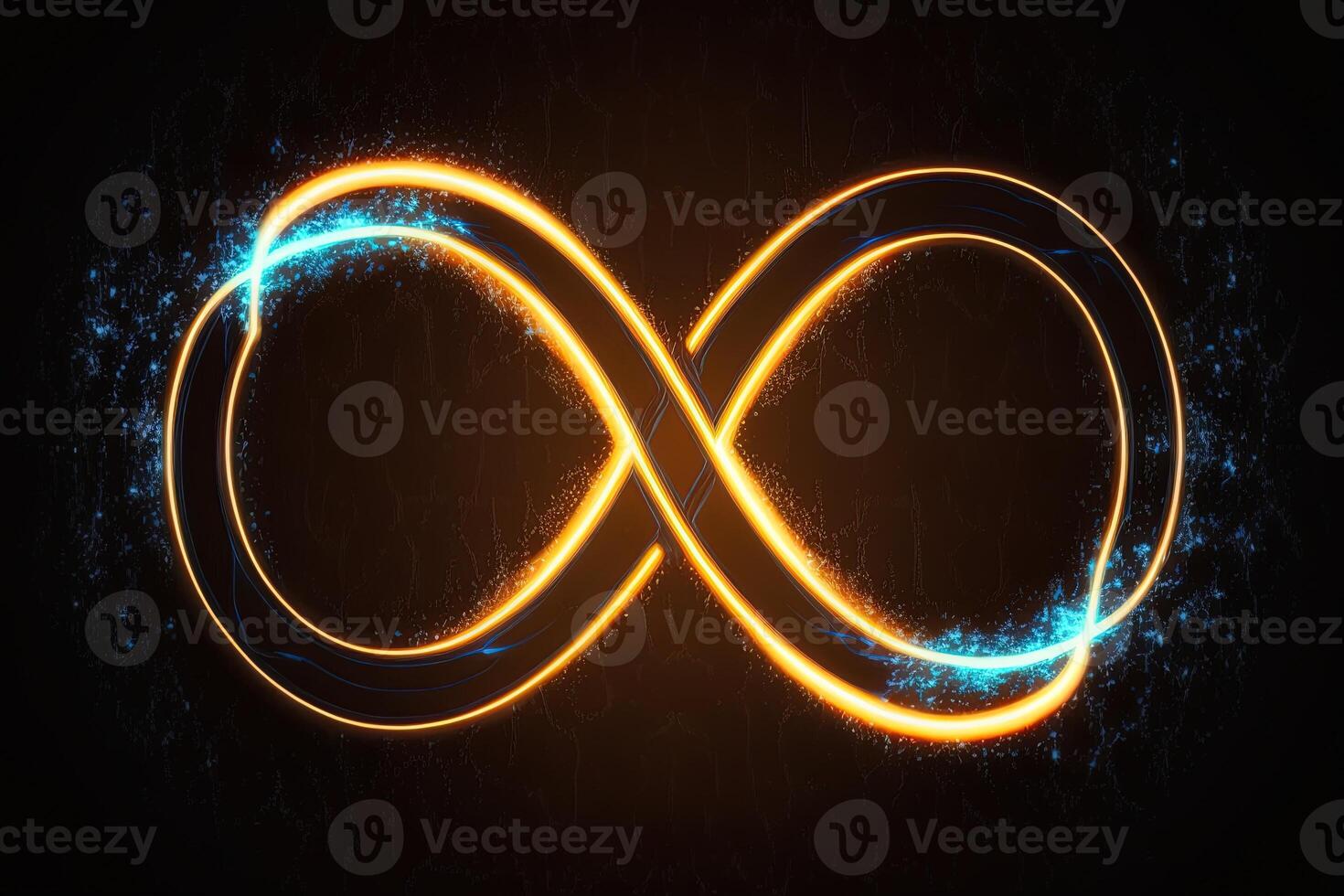 glowing neon infinity symbol in the night. . Infinity, eternity, infinite, endless, loop symbols. photo