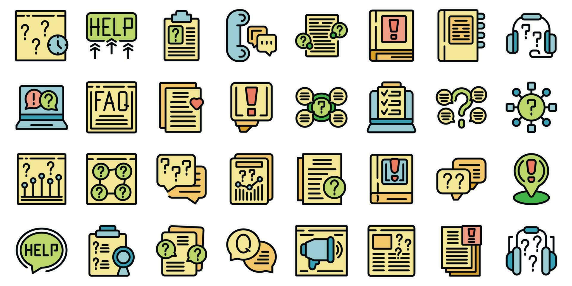 FAQ page icons set vector flat