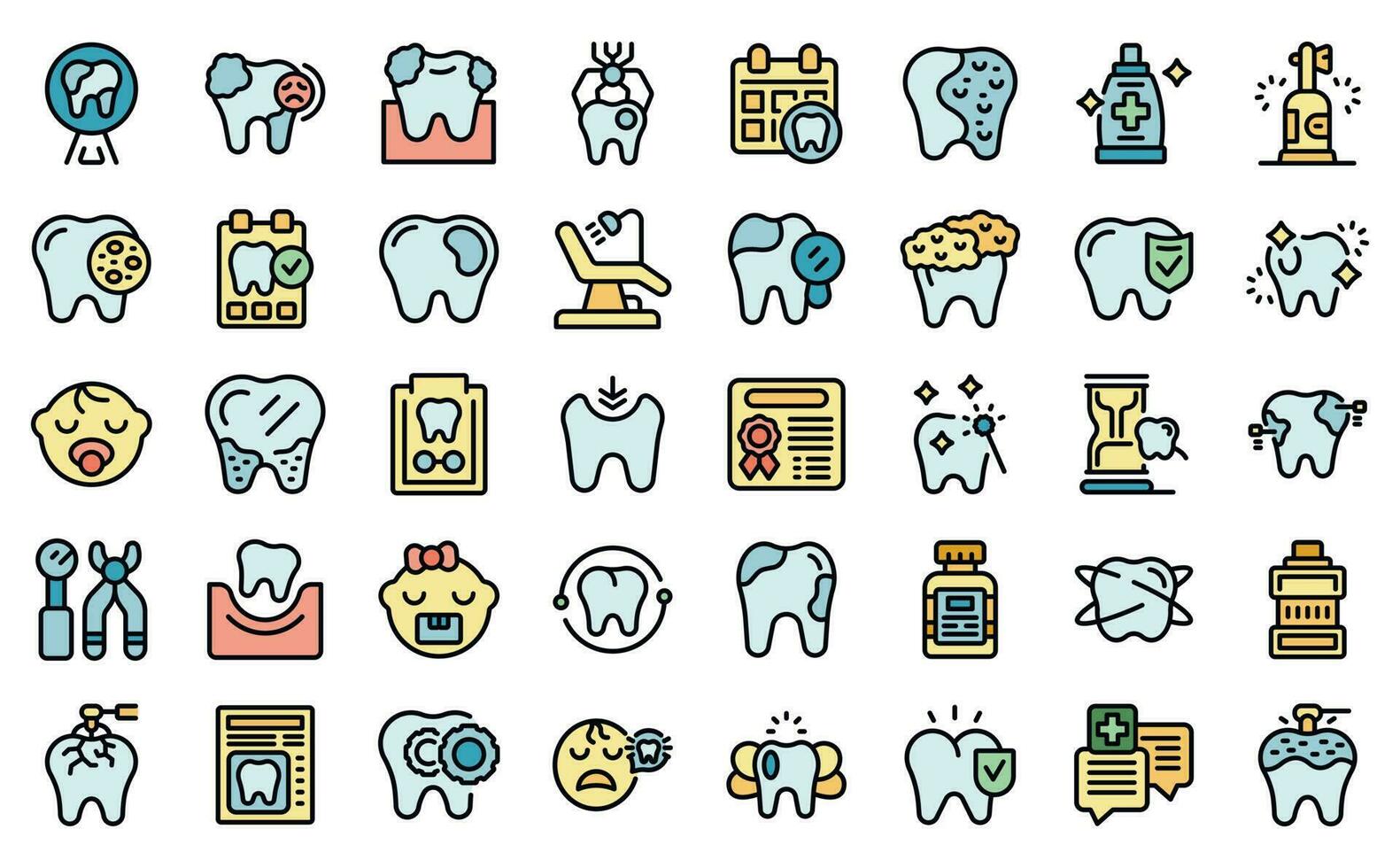 Pediatric dentistry icons set vector flat