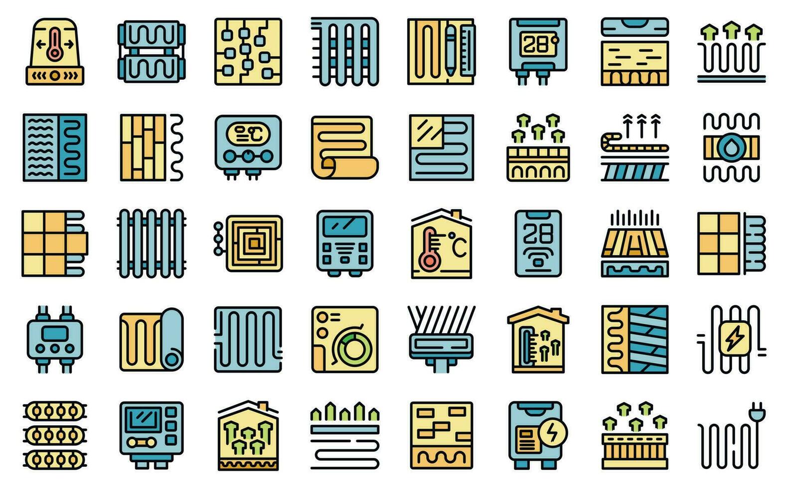 Warm floor icons set vector flat