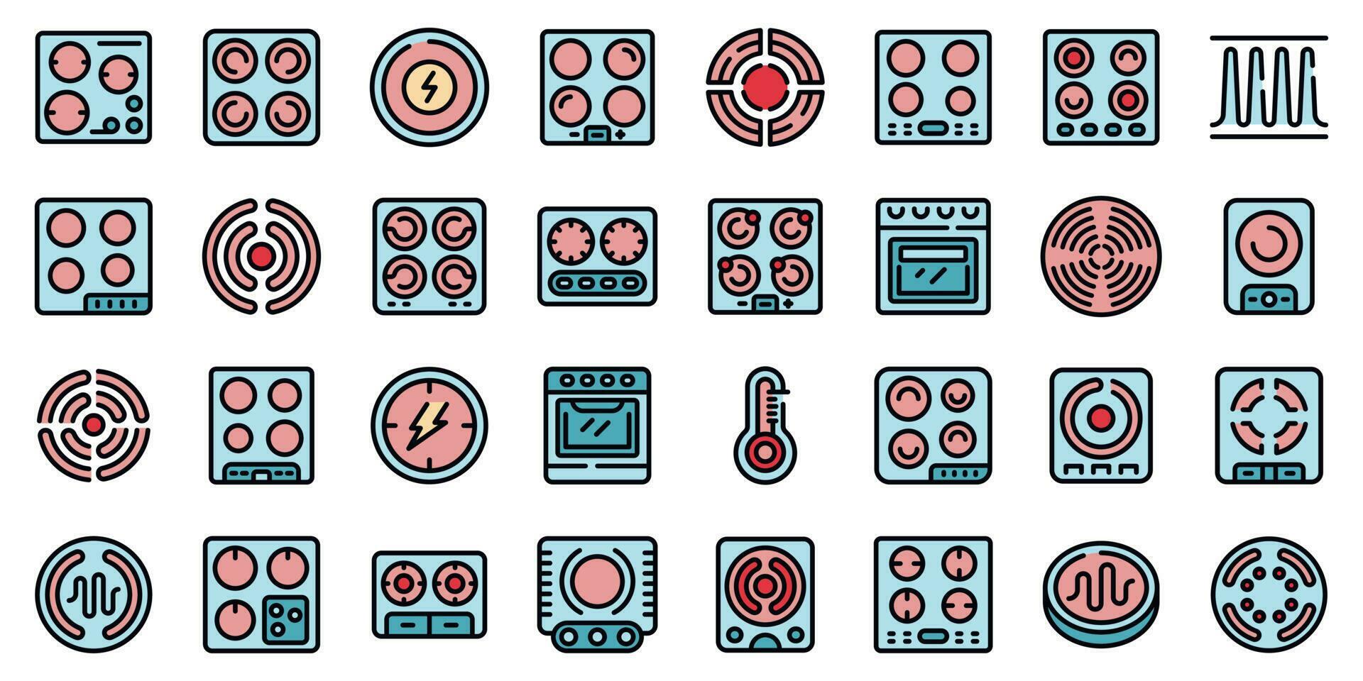 Induction cooker icons set vector flat 23597241 Vector Art at Vecteezy