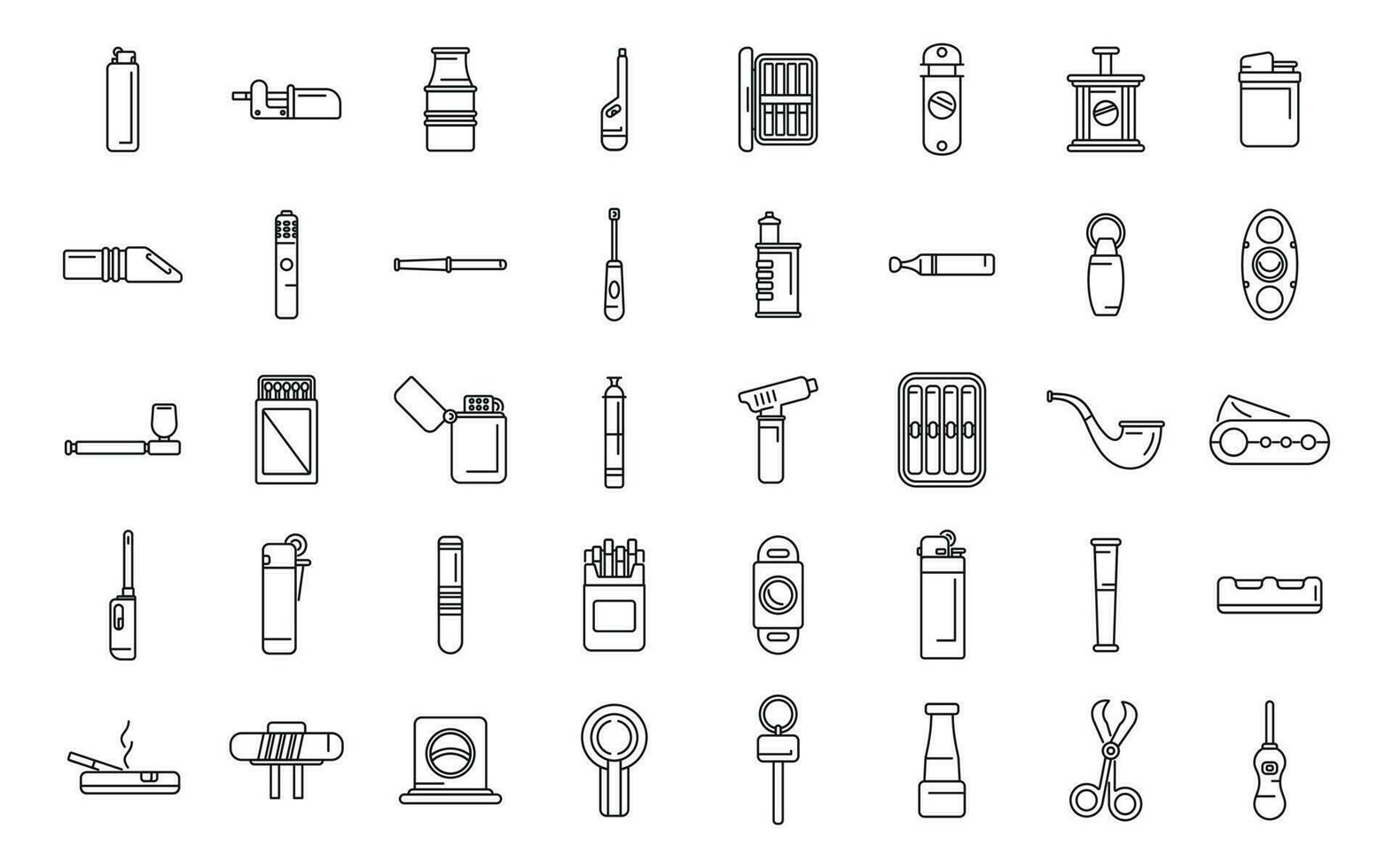 Cigarette and cigar accessories icons set outline vector. Box cutter vector