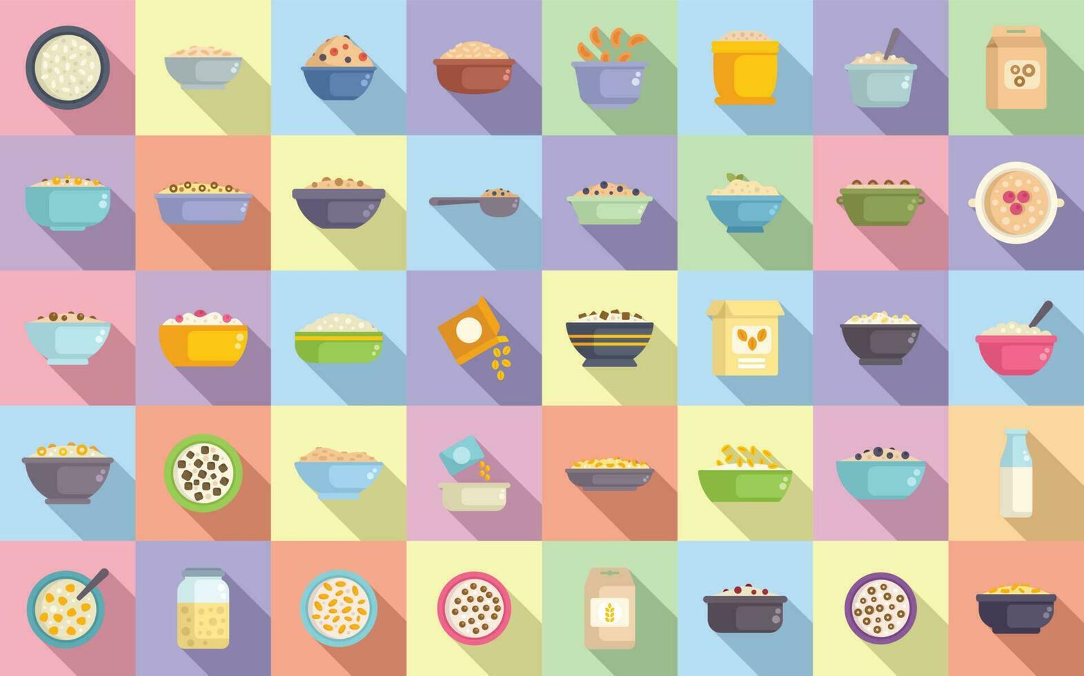 Breakfast cereal icons set flat vector. Granola snack vector