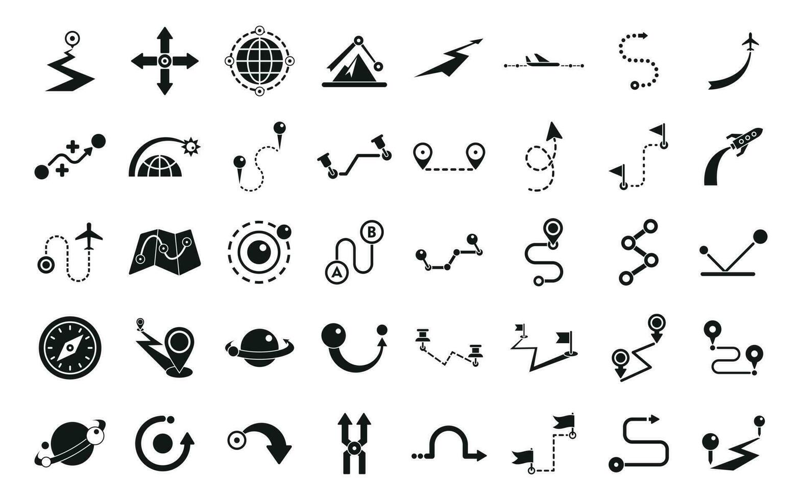 Trajectory icons set simple vector. Road compass vector