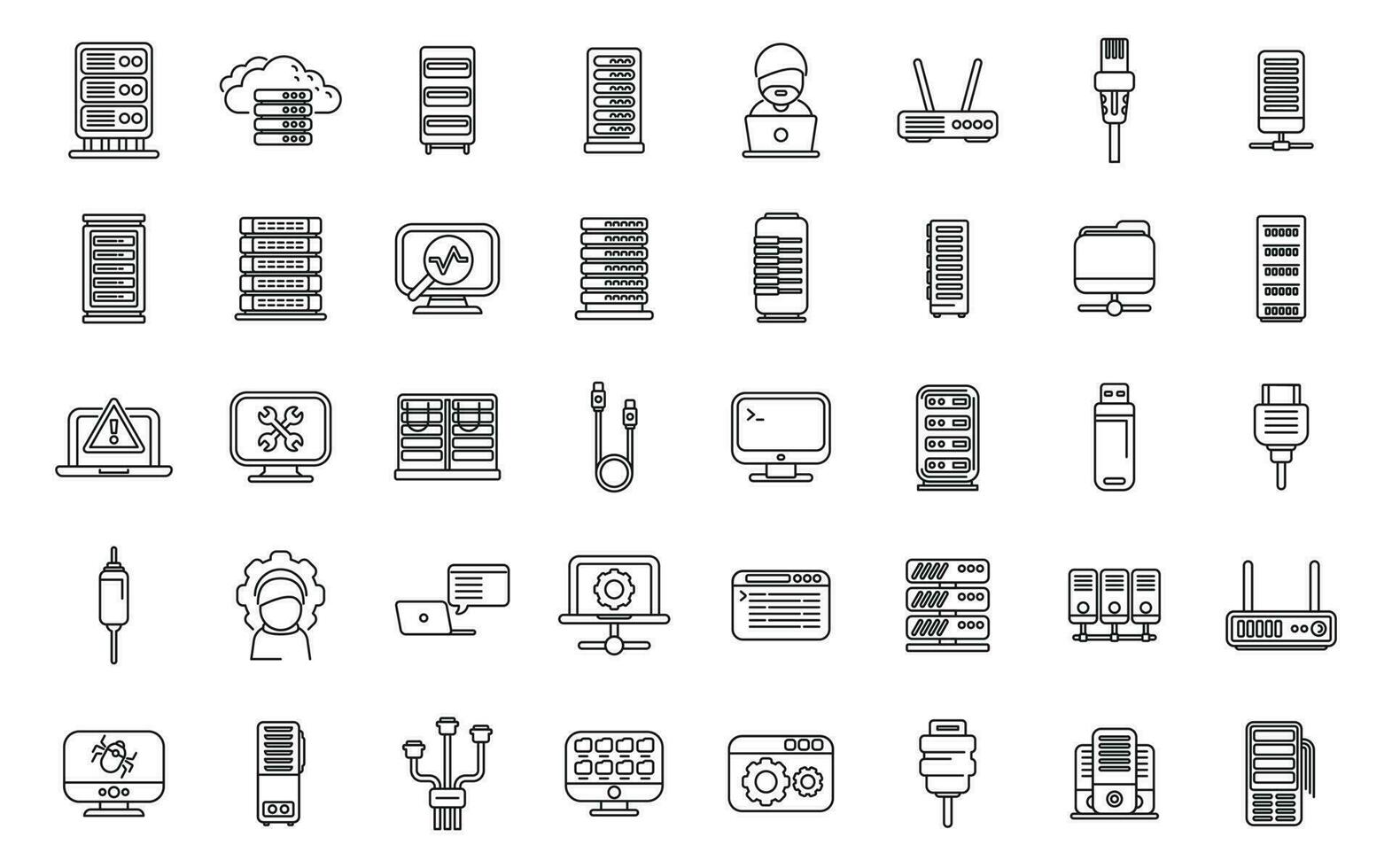 System administrator icons set outline vector. Server data vector