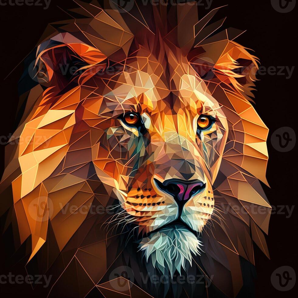 illustration of creative of lion made of colorful geometric shapes on background. Leader, courage, strong and brave, majestic lion photo