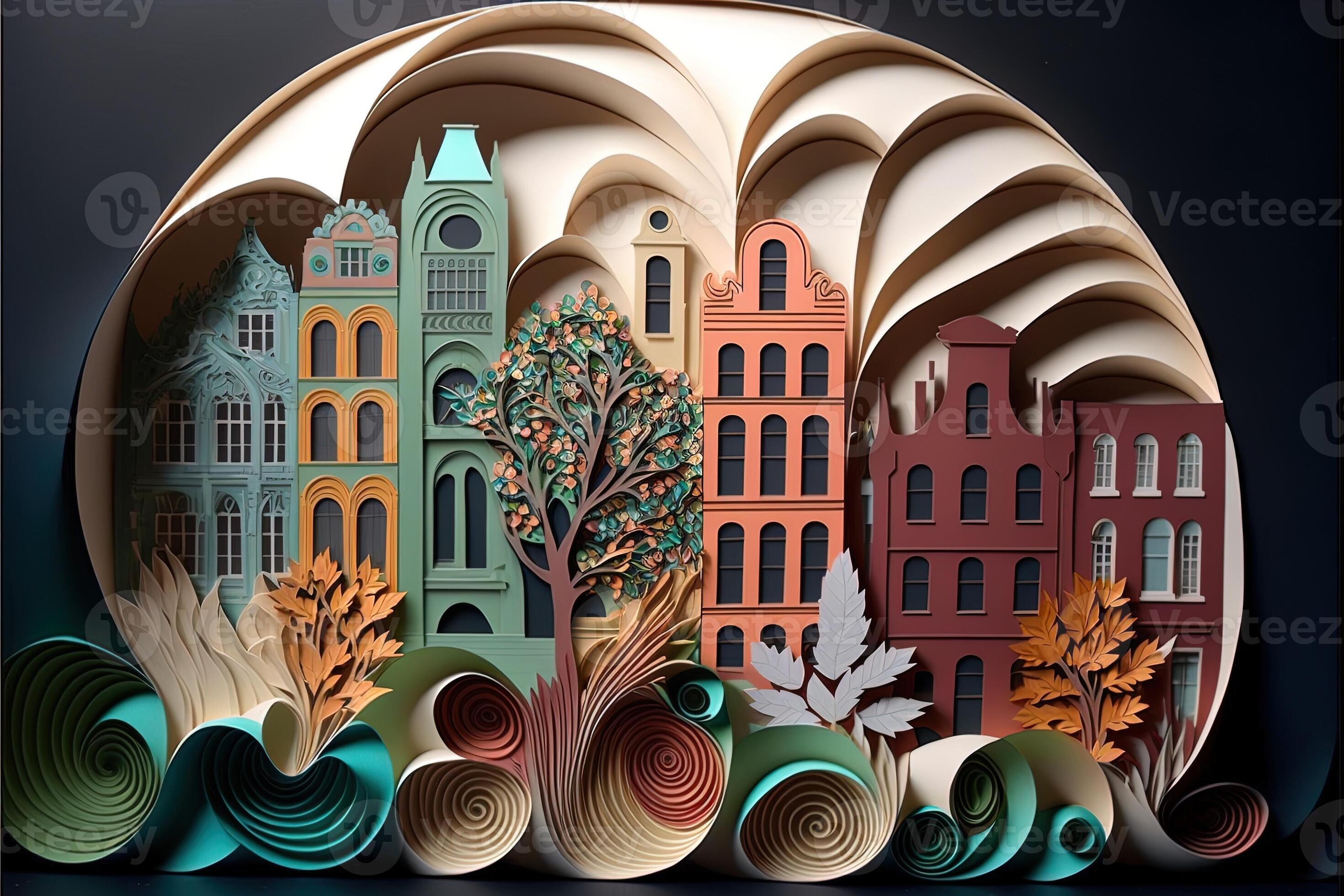 paper quilling style urban design. Multidimensional paper quilling