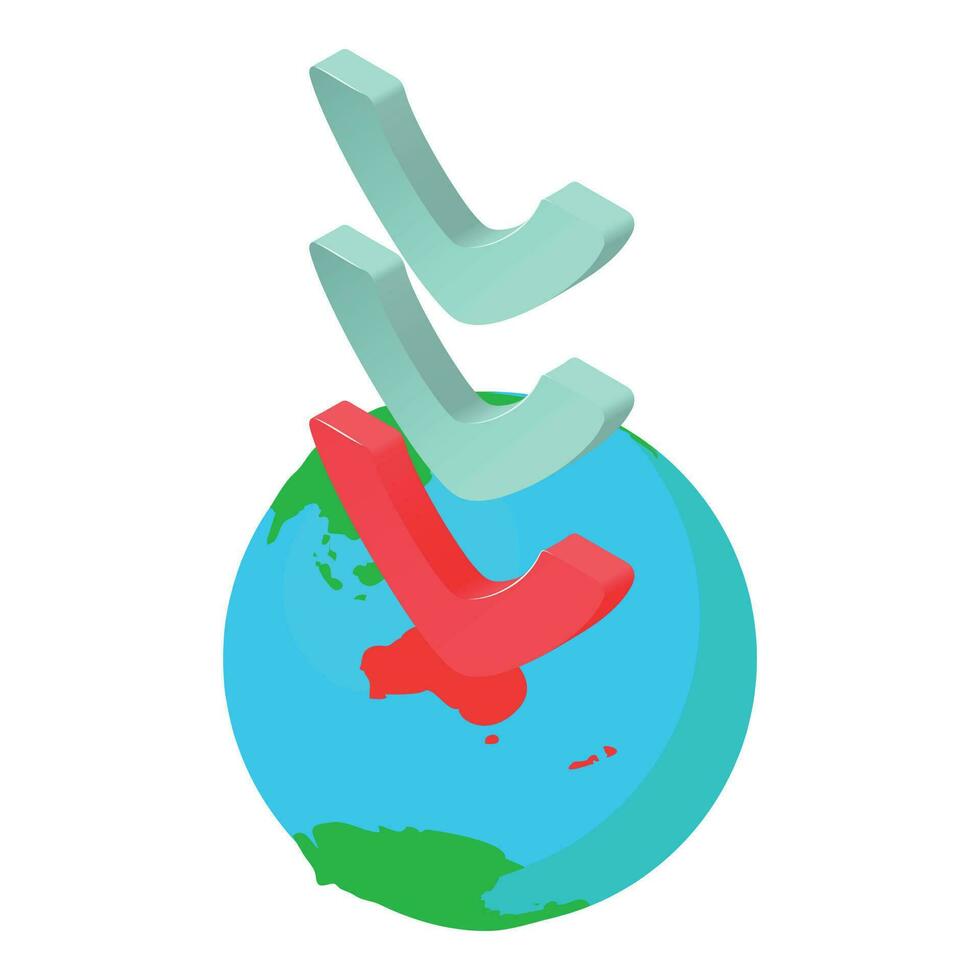 Planet location icon isometric vector. Planet earth globe with direction point vector