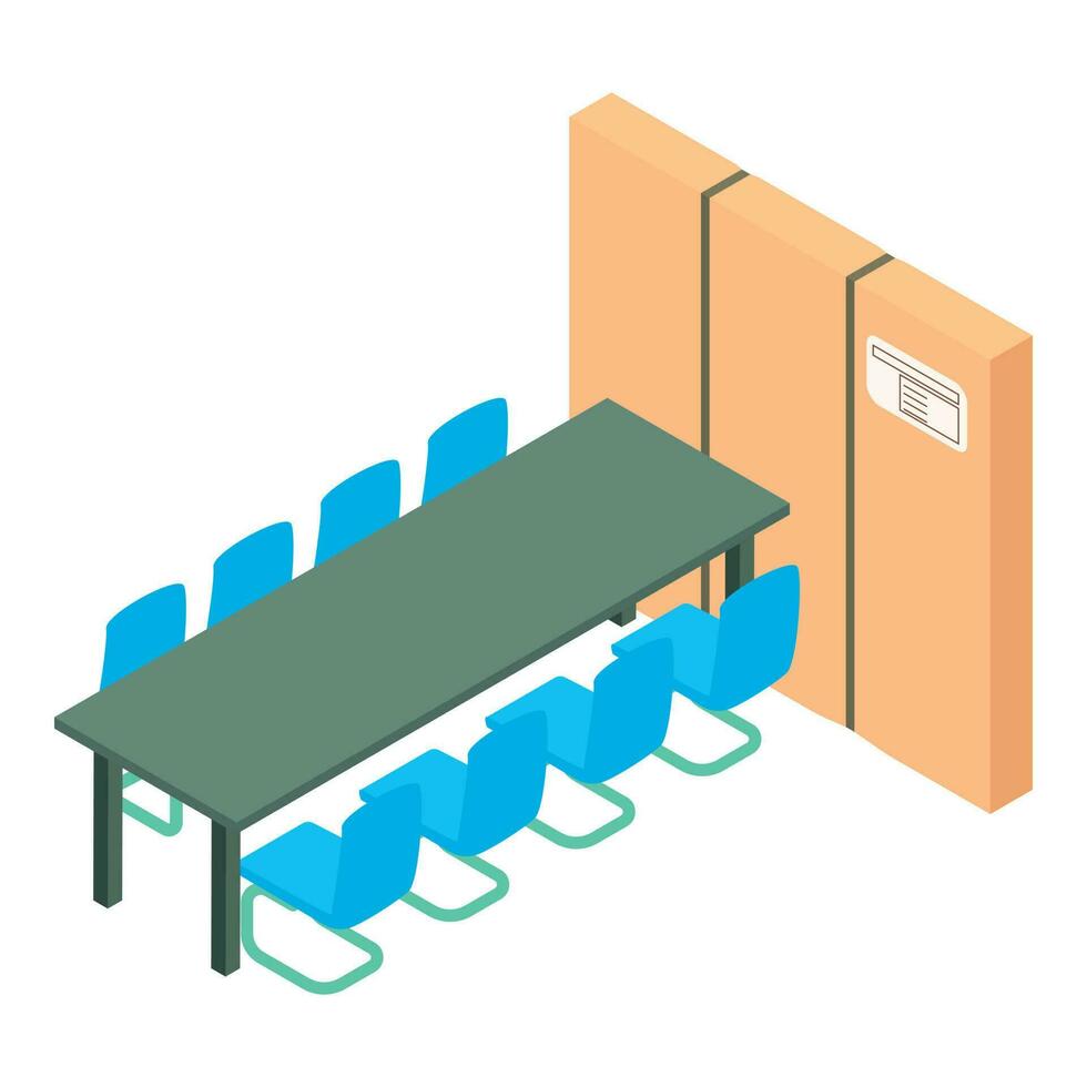 Conference furniture icon isometric vector. Office furniture and big parcel box vector