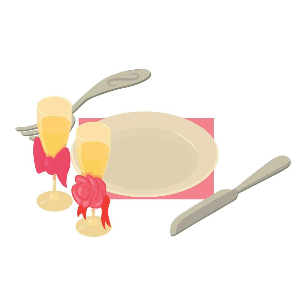 Wedding banquet icon isometric vector. Cutlery and decorated glass of champagne vector