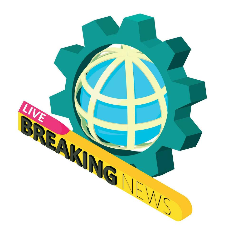 News icon isometric vector. Globe grid with inscription live breaking news icon vector