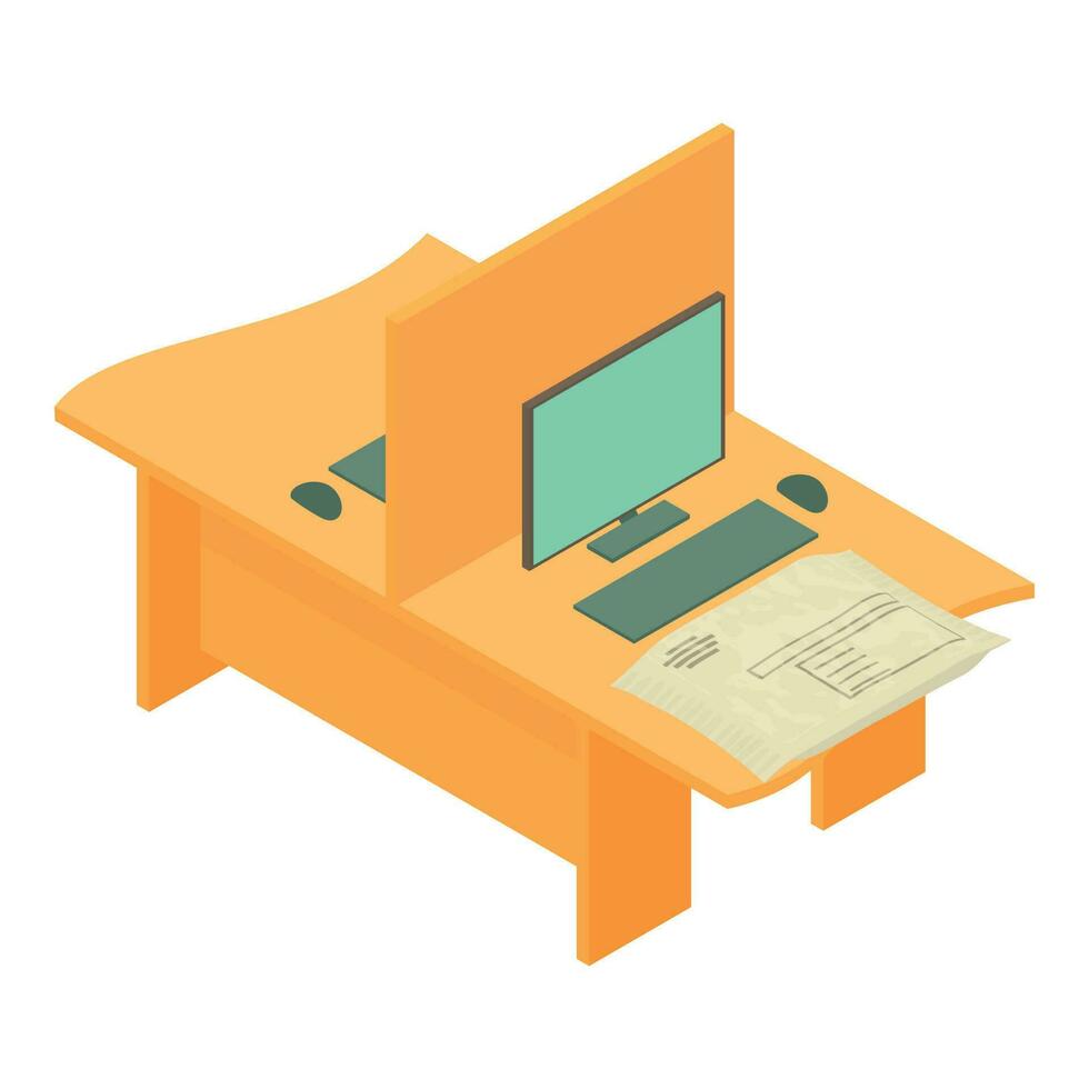 Office furniture icon isometric vector. Pc and postal envelope on partition desk vector