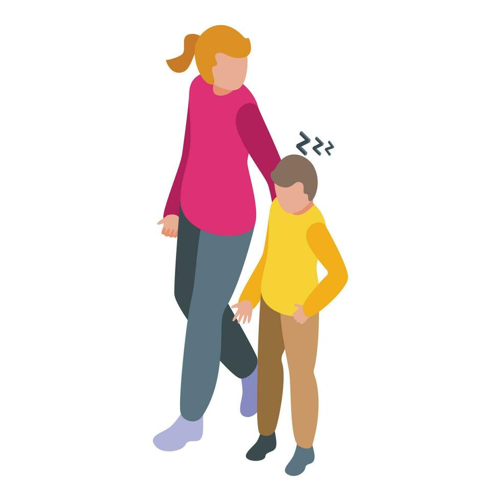 Parent care child icon isometric vector. Bed sleep vector