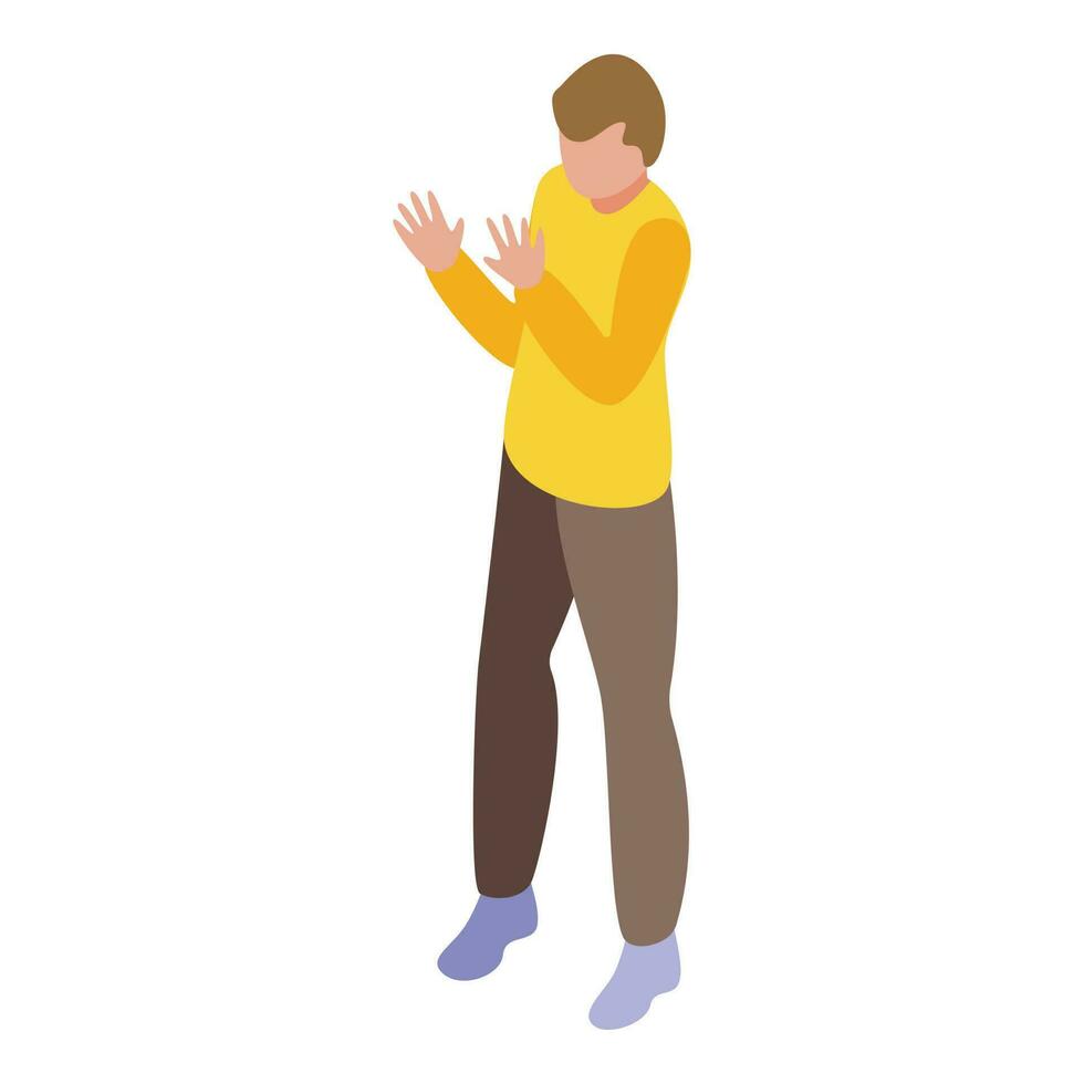 Wait gesture icon isometric vector. Young man vector