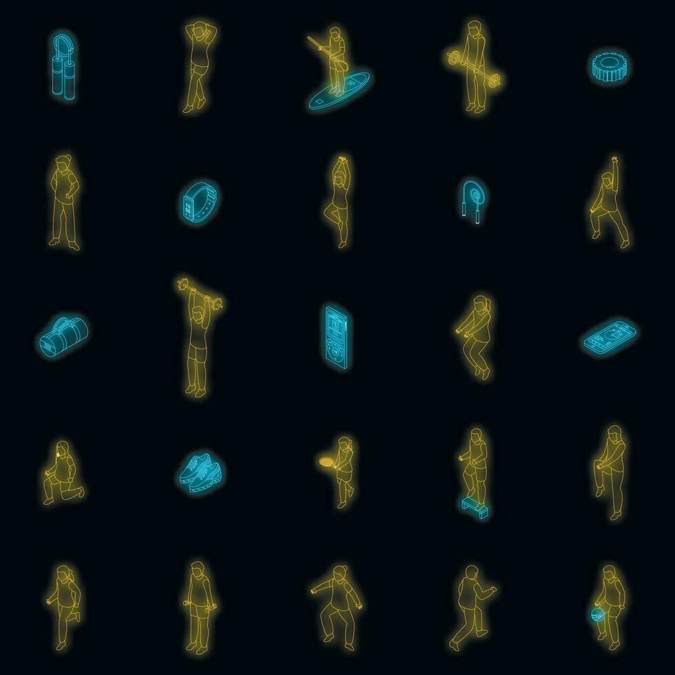 Physical activity icons set vector neon