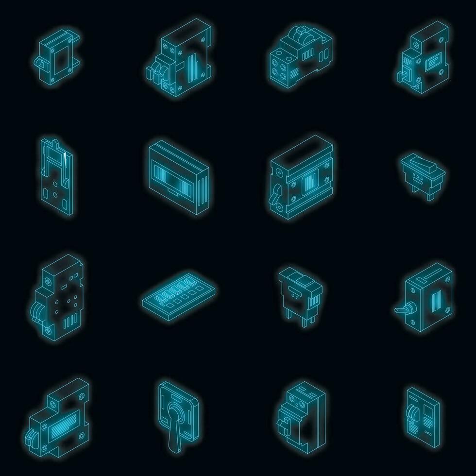 Breaker switch icons set vector neon