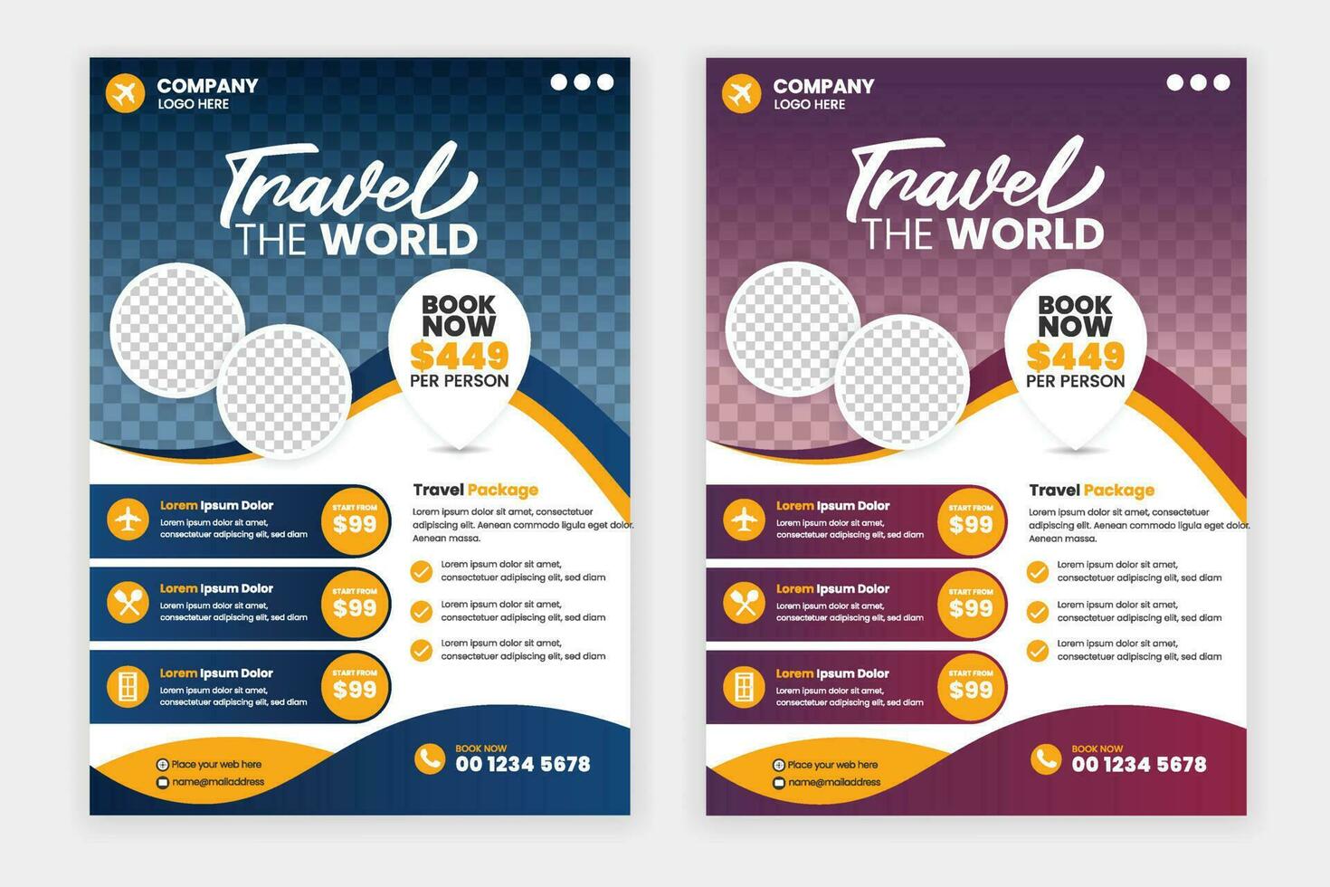 Travel flyer or poster brochure design layout, Travel flyer template for travel agency vector