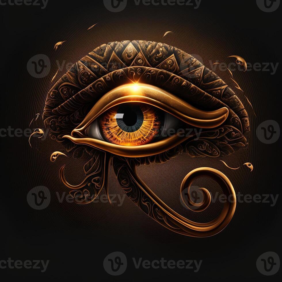 the golden eye of horus with golden effect on black background, Representation of the solar eye or the Eye of Ra, symbol of the ancient Egyptian god of the sun photo