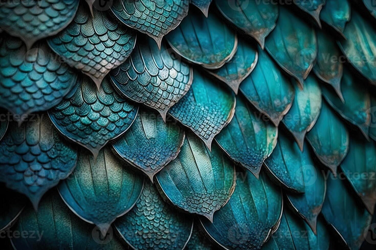 Dragon scales background - turquoise shining shells . Simple background made of dragon scale armor illustration . photo