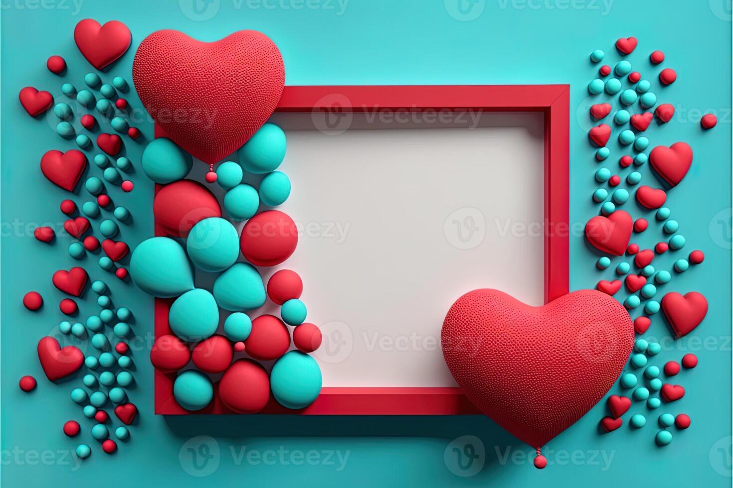 Valentine frame and banner. Red, blue, cyan, pink decoration. flat lay, romantic. Love and valentine day concept. photo
