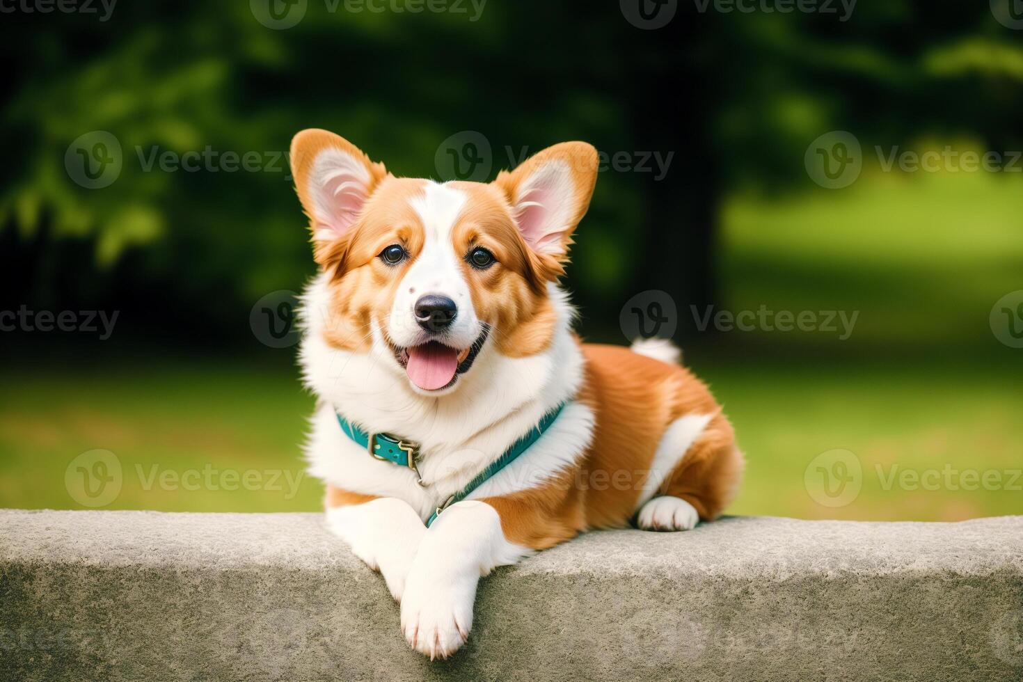 Portrait of a cute Cardigan Welsh Corgi dog standing in the park. photo