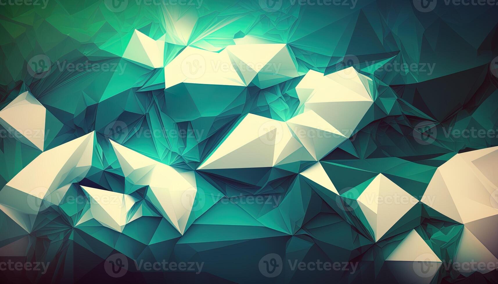 Polygonal high resolution pattern for background, white and teal and green flares. Abstract hexagonal polygonal low poly triangular high resolution futuristic green energetic background photo