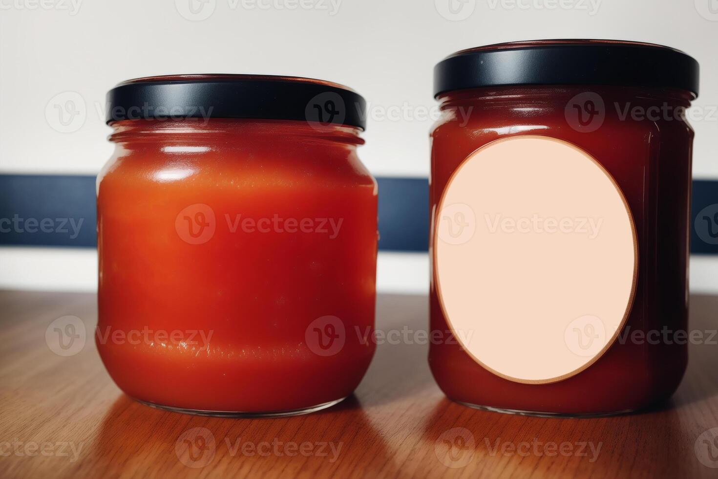 Strawberry jam in a glass jar with fresh strawberries, closeup. Healthy food concept. photo