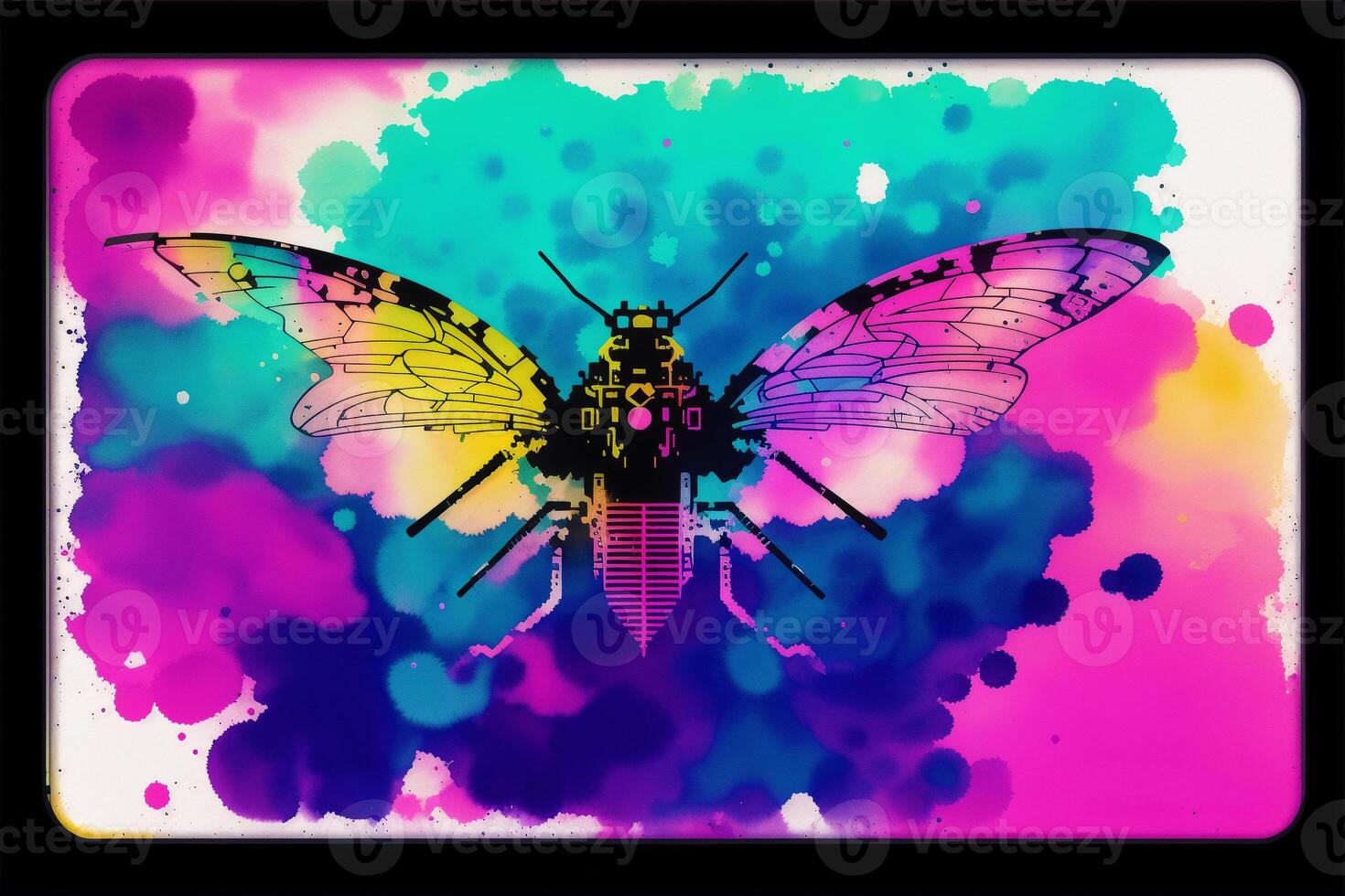 Illustration of a butterfly on abstract watercolor background with space for your text. Digital art, photo